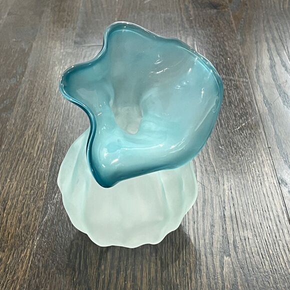 Nikolas Weinstein Signed Art Glass Vase Blue Abstract Hand Blown Frosted - Picture 1 of 11